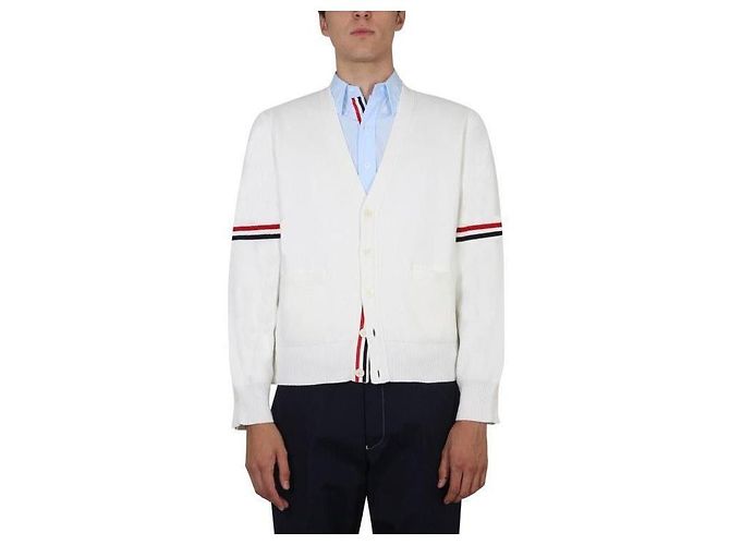 Thom Browne V-Ausschnitt-Cardigan aus Baumwolle Milano Weiß - Ansicht 4