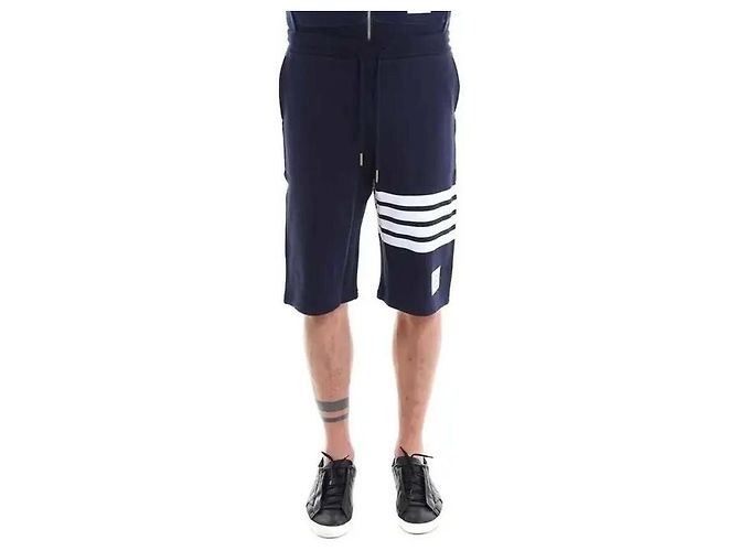 Thom Browne Pantalones cortos de sudadera Loopback a rayas Azul - vista 5