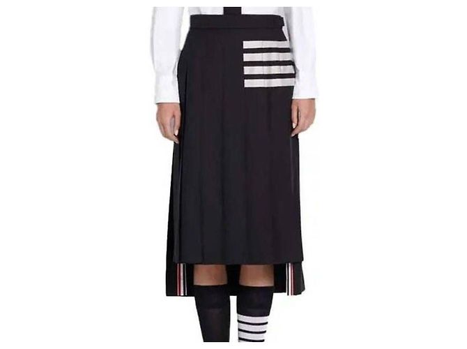 Thom Browne Saia plissada de lã com tecelagem simples e aba Azul - vista 5