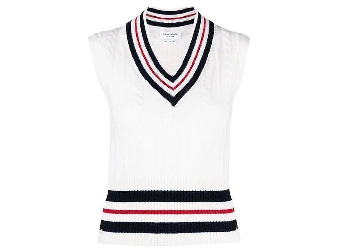 Thom Browne Cashmere RWB Kabelkragen-Weste Weiß - Ansicht 4