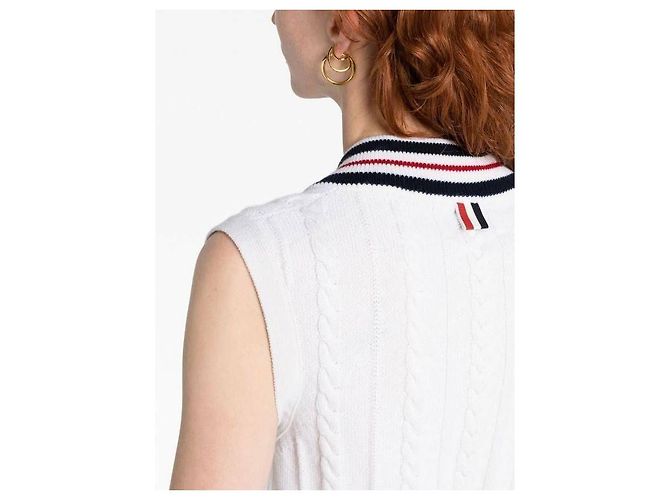 Thom Browne Cashmere RWB Kabelkragen-Weste Weiß - Ansicht 6