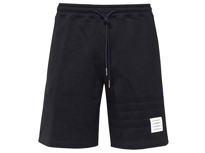 Thom Browne Shorts in seersucker di cotone a righe Loopback Blu - vista 4