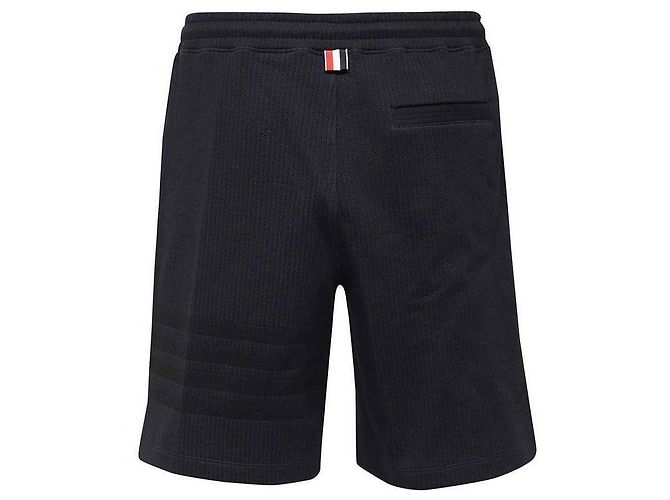 Thom Browne Shorts in seersucker di cotone a righe Loopback Blu - vista 5