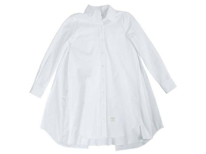 Thom Browne Vestido camisa de popelina sólida com costas plissadas - vista 4