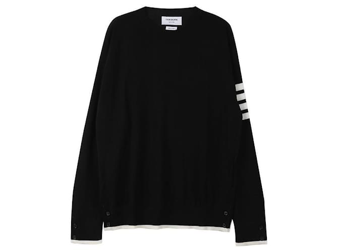 Thom Browne Gestreifter Rundhals-Pullover aus Wolle Schwarz - Ansicht 4