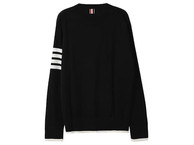 Thom Browne Gestreifter Rundhals-Pullover aus Wolle Schwarz - Ansicht 5