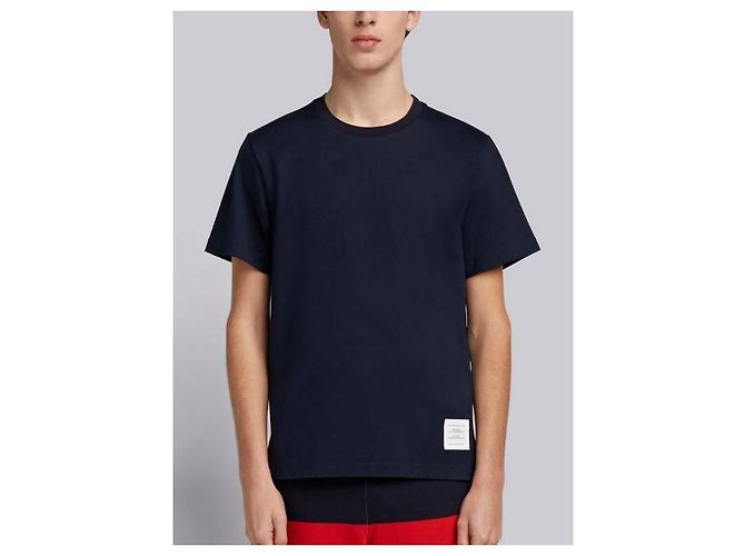 Thom Browne Relaxed Fit Side Slit Medium Weight Short Sleeve T-Shirt Blue - view 4