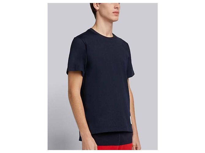 Thom Browne Relaxed Fit Side Slit Medium Weight Short Sleeve T-Shirt Blue - view 5