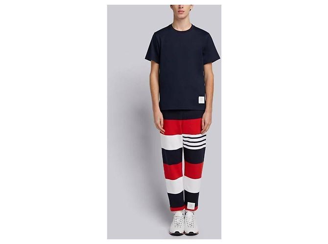 Thom Browne Relaxed Fit Side Slit Medium Weight Short Sleeve T-Shirt Blue - view 7