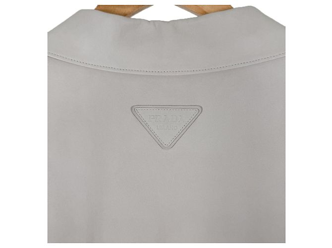Prada Men's Napa Leather Triangular Logo Lambskin Short Sleeve Shirt Jacket Beige Brown - view 7