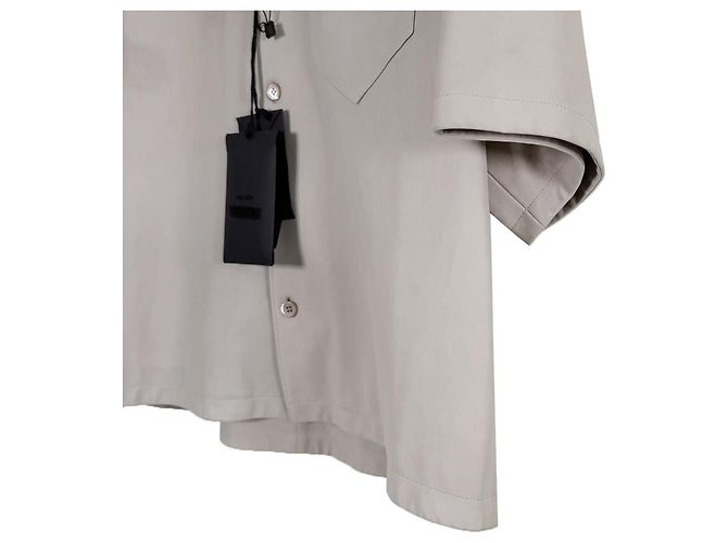 Prada Men's Napa Leather Triangular Logo Lambskin Short Sleeve Shirt Jacket Beige Brown - view 9