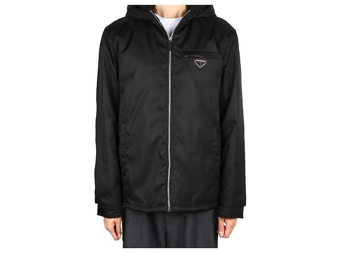 Prada Giacca a vento in nylon con cappuccio e logo Nero - vista 9