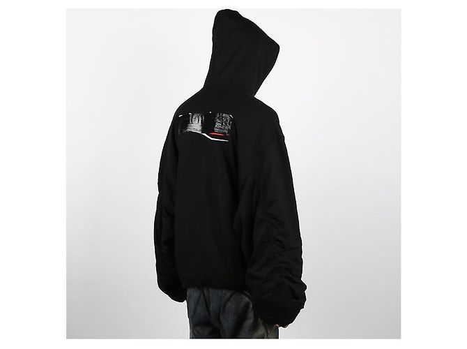 Balenciaga Giacca Bomber con Cappuccio Imbottita Nero - vista 13