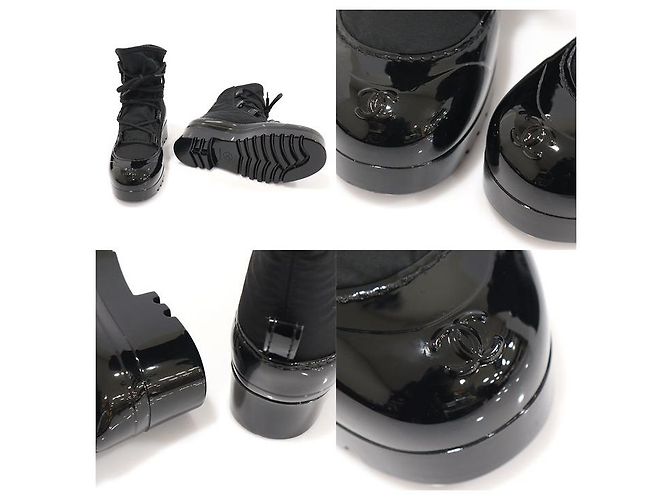 Chanel Stivali da neve con lacci da donna in nylon lucido nero con piattaforma - vista 6