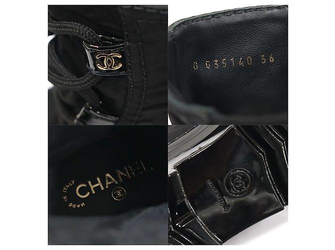 Chanel Stivali da neve con lacci da donna in nylon lucido nero con piattaforma - vista 7