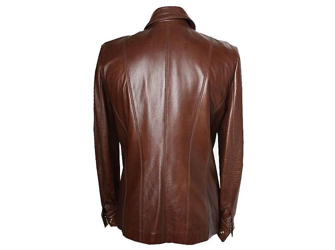 Escada Giacca da uomo in pelle di agnello marrone con zip - vista 2