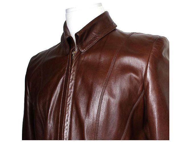 Escada Giacca da uomo in pelle di agnello marrone con zip - vista 4