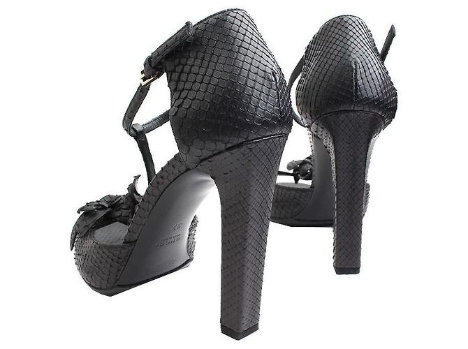 Gucci Black Python T-Strap Shoes - view 4
