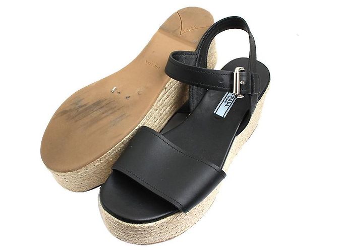 Prada Sandali con zeppa in espadrille neri Nero - vista 3