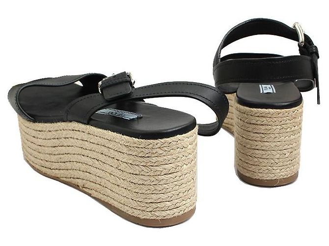 Prada Sandali con zeppa in espadrille neri Nero - vista 4
