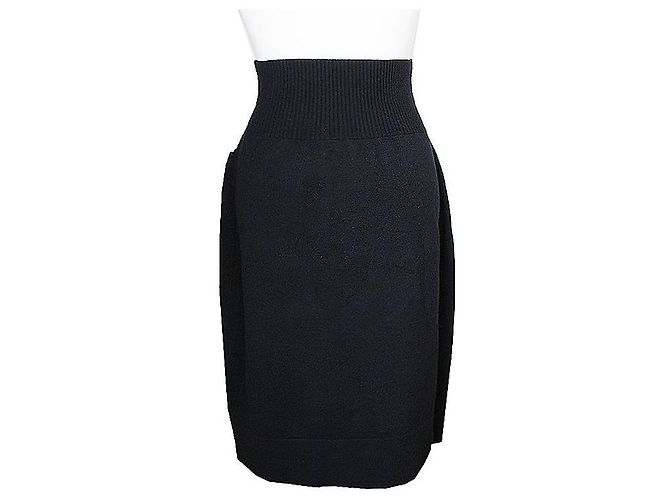 Chanel Falda de punto mezcla de lana negra con cremallera Negro - vista 3