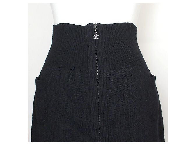 Chanel Falda de punto mezcla de lana negra con cremallera Negro - vista 6
