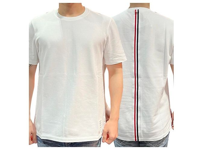 Thom Browne Cotton Pique Center Back Three Stripe Relaxed Fit T-Shirt - view 11