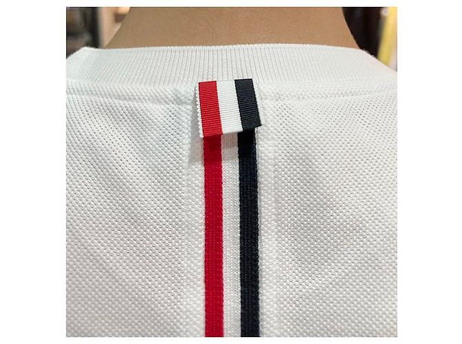 Thom Browne Cotton Pique Center Back Three Stripe Relaxed Fit T-Shirt - view 17