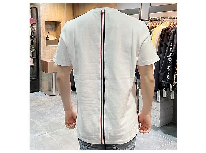 Thom Browne Cotton Pique Center Back Three Stripe Relaxed Fit T-Shirt - view 5