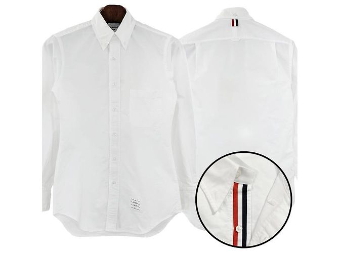 Thom Browne Camicia Plaque in Grosgrain con Tre Strisce Bianco - vista 10