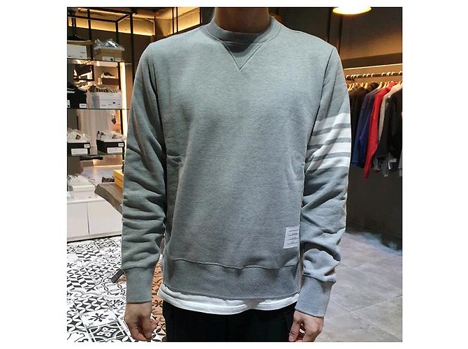 Thom Browne Diagonal Stripe Loopback Classic Sweatshirt Light Gray - view 20
