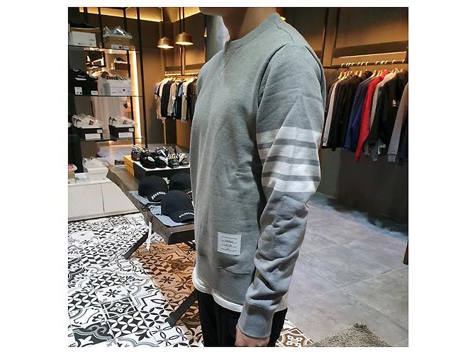 Thom Browne Diagonal Stripe Loopback Classic Sweatshirt Light Gray - view 22