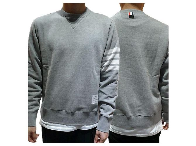 Thom Browne Diagonal Stripe Loopback Classic Sweatshirt Light Gray - view 7