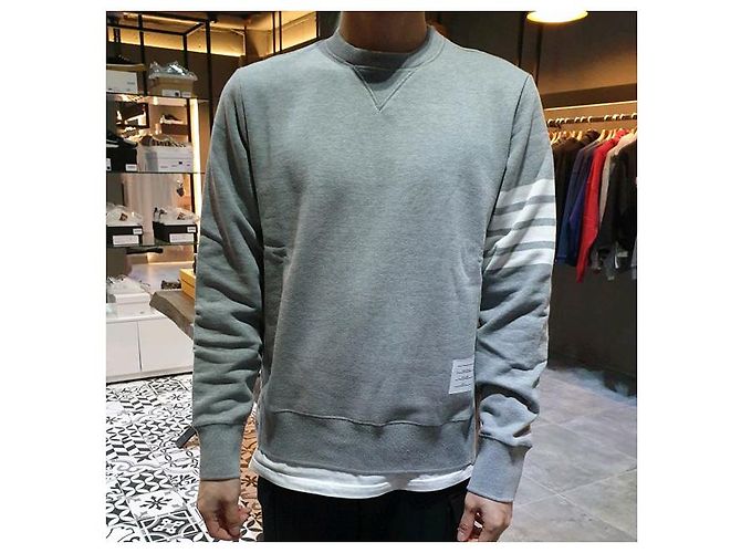Thom Browne Diagonal Stripe Loopback Classic Sweatshirt Light Gray - view 8