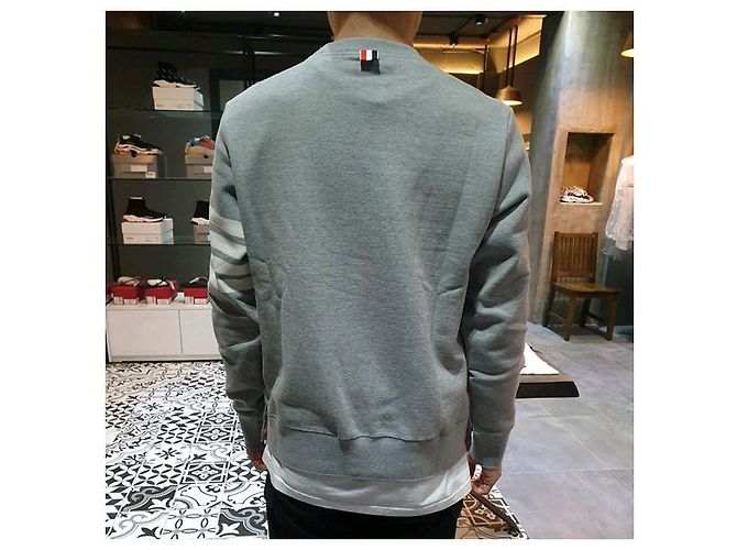 Thom Browne Diagonal Stripe Loopback Classic Sweatshirt Light Gray - view 9