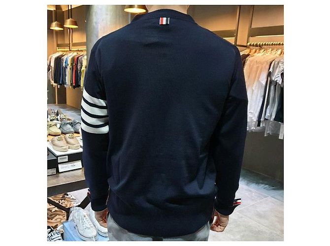 Thom Browne Cardigan in lana merino a righe diagonali blu navy - vista 5