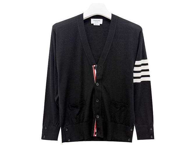 Thom Browne Cardigan aus Merinowolle mit diagonalen Streifen Schwarz - Ansicht 12