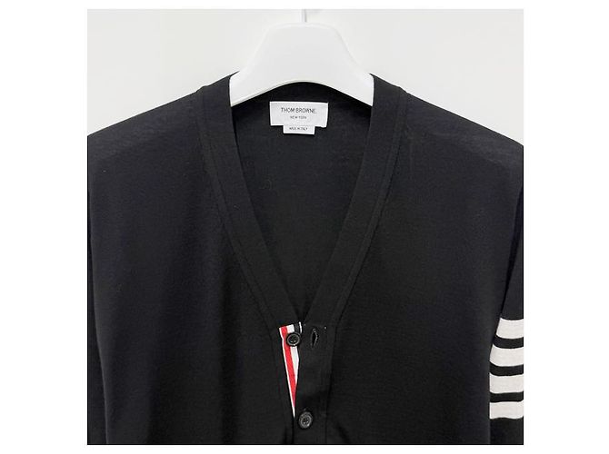 Thom Browne Cardigan aus Merinowolle mit diagonalen Streifen Schwarz - Ansicht 14