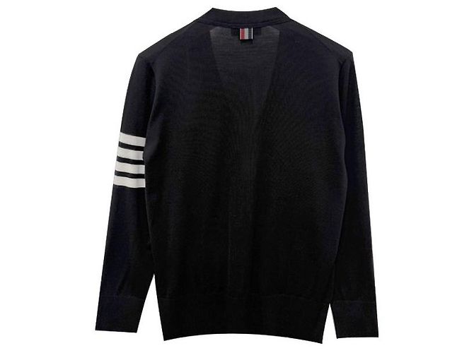 Thom Browne Cardigan aus Merinowolle mit diagonalen Streifen Schwarz - Ansicht 2