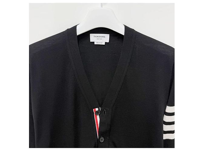 Thom Browne Cardigan aus Merinowolle mit diagonalen Streifen Schwarz - Ansicht 3