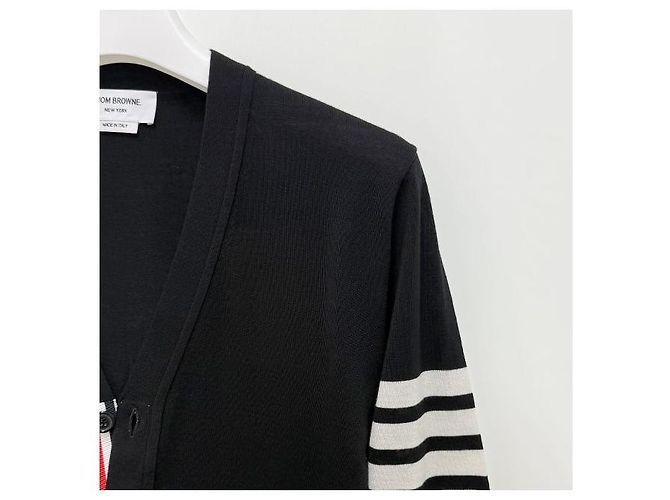 Thom Browne Cardigan aus Merinowolle mit diagonalen Streifen Schwarz - Ansicht 4
