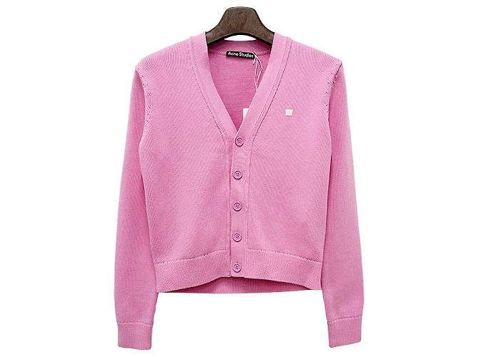 V-Ausschnitt Cardigan aus Bio-Baumwolle mit Acne-Logo - Cameo Pink - Ansicht 10