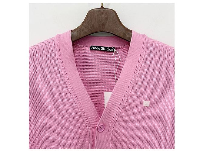V-Ausschnitt Cardigan aus Bio-Baumwolle mit Acne-Logo - Cameo Pink - Ansicht 12