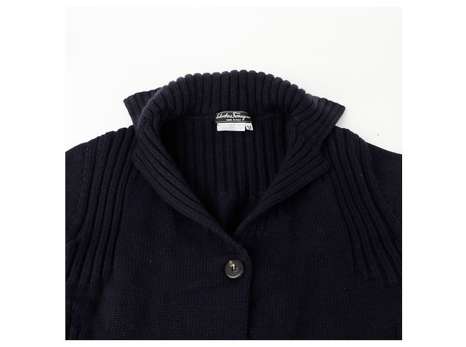 Salvatore Ferragamo Navy Wollstrick-Cardigan Größe Blau - Ansicht 3