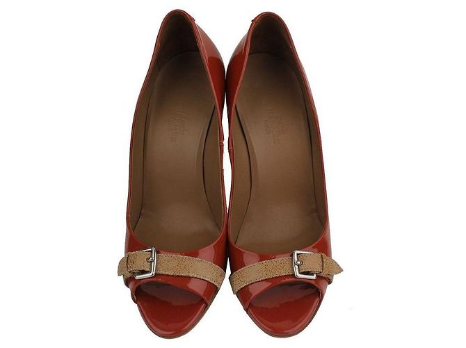 Hermès Décolleté aperti in vernice marrone rosso - vista 2