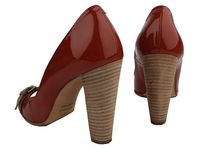 Hermès Décolleté aperti in vernice marrone rosso - vista 5