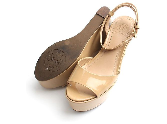 Tory Burch Sandali con piattaforma in vernice beige Marrone - vista 3