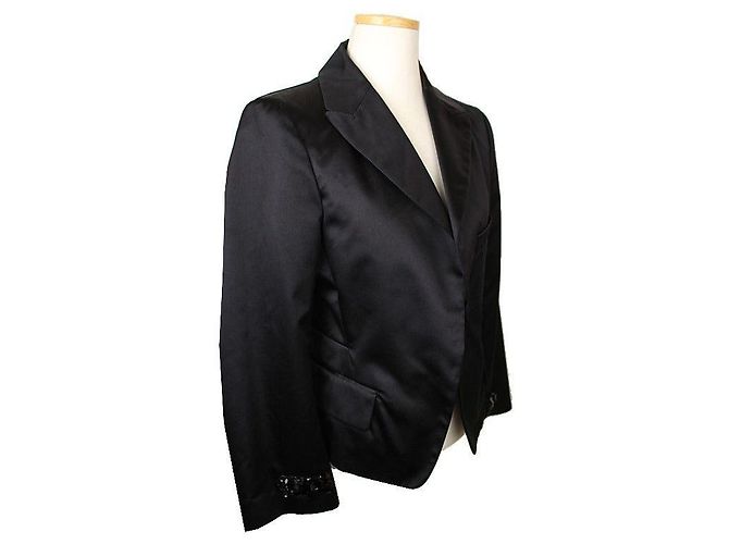 Jil Sander Giacca corta in seta nera con perline Nero - vista 2