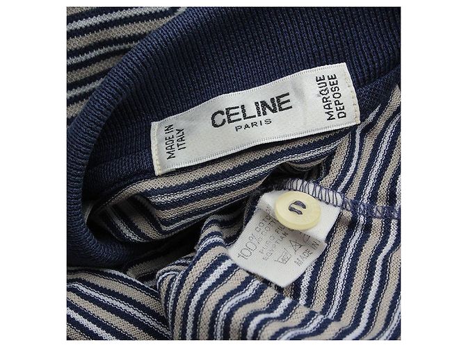Céline Camicia Piquet a Righe Blu Navy da Uomo - vista 3