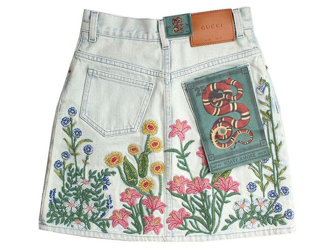 Gucci Falda mini de mezclilla bordada con flores Azul - vista 2
